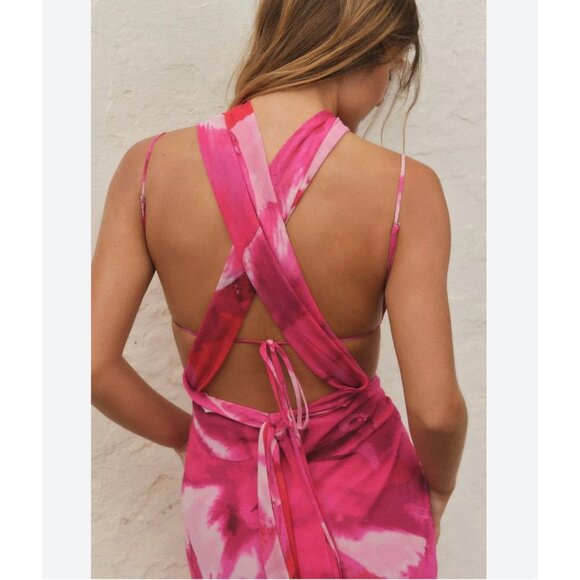 Zara Womens Foulard Scarf Dress XS Pink Floral Printed Sleeveless 3322/307 NWT - Picture 2 of 16